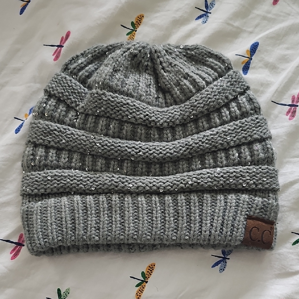 CC Boutique Gray Knit Hat with Sequins